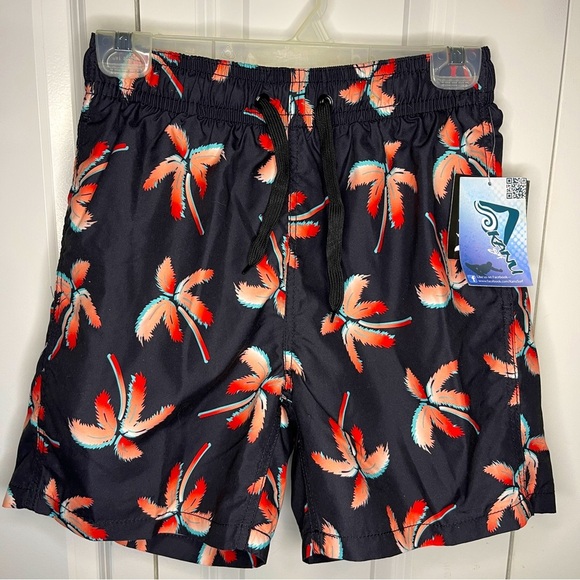 NWT Kanu Surf Black Swim Trunks Size Small Coral Palm Tree Lined 6” Inseam Men’s - Picture 1 of 6